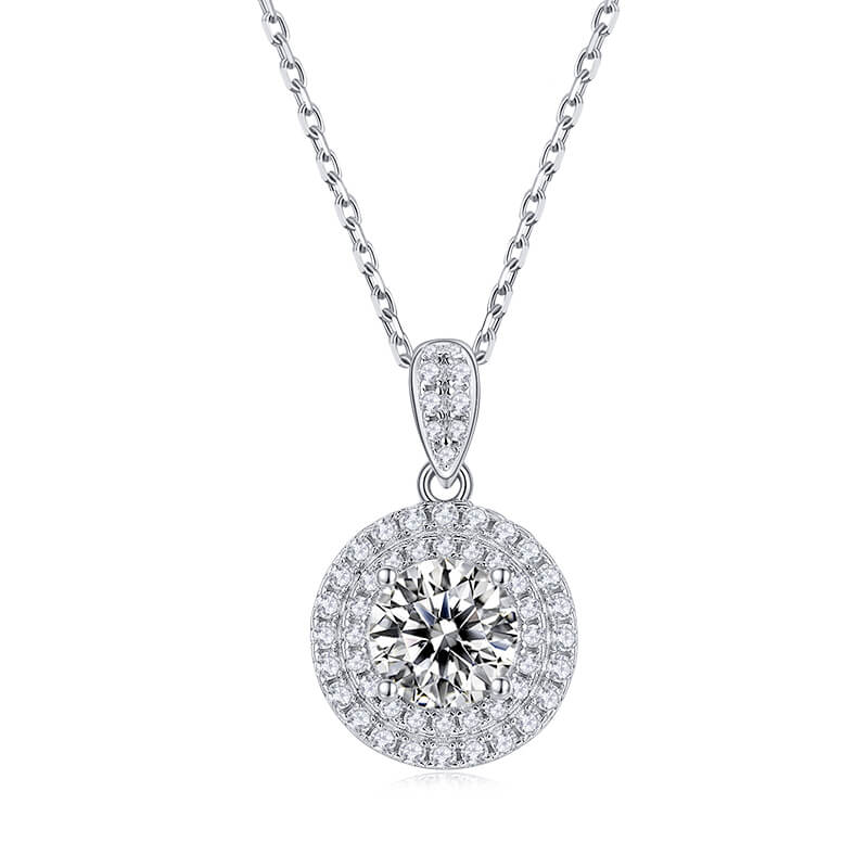 Double Halo Round Moissanite Pendant Necklace