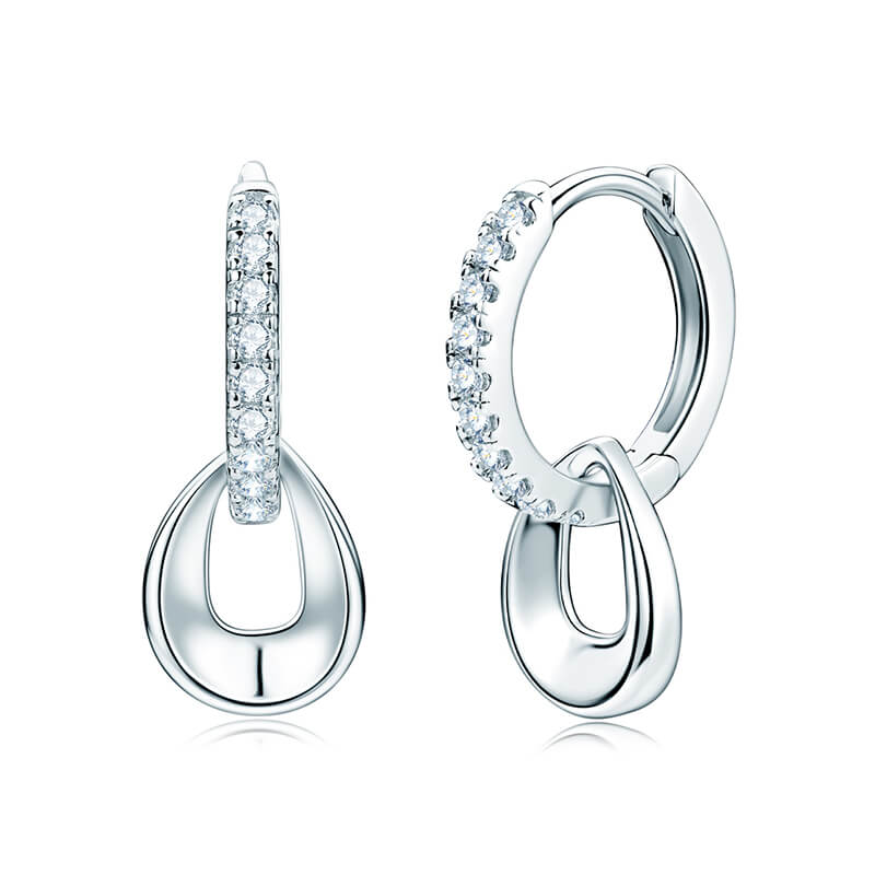 Double Hoop Moissanite Pave Earrings In Sterling Silver