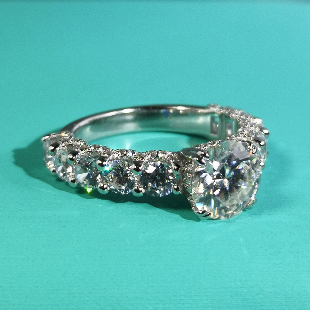 Eleven Stone Round Cut Moissanite Half Eternity Engagement Ring