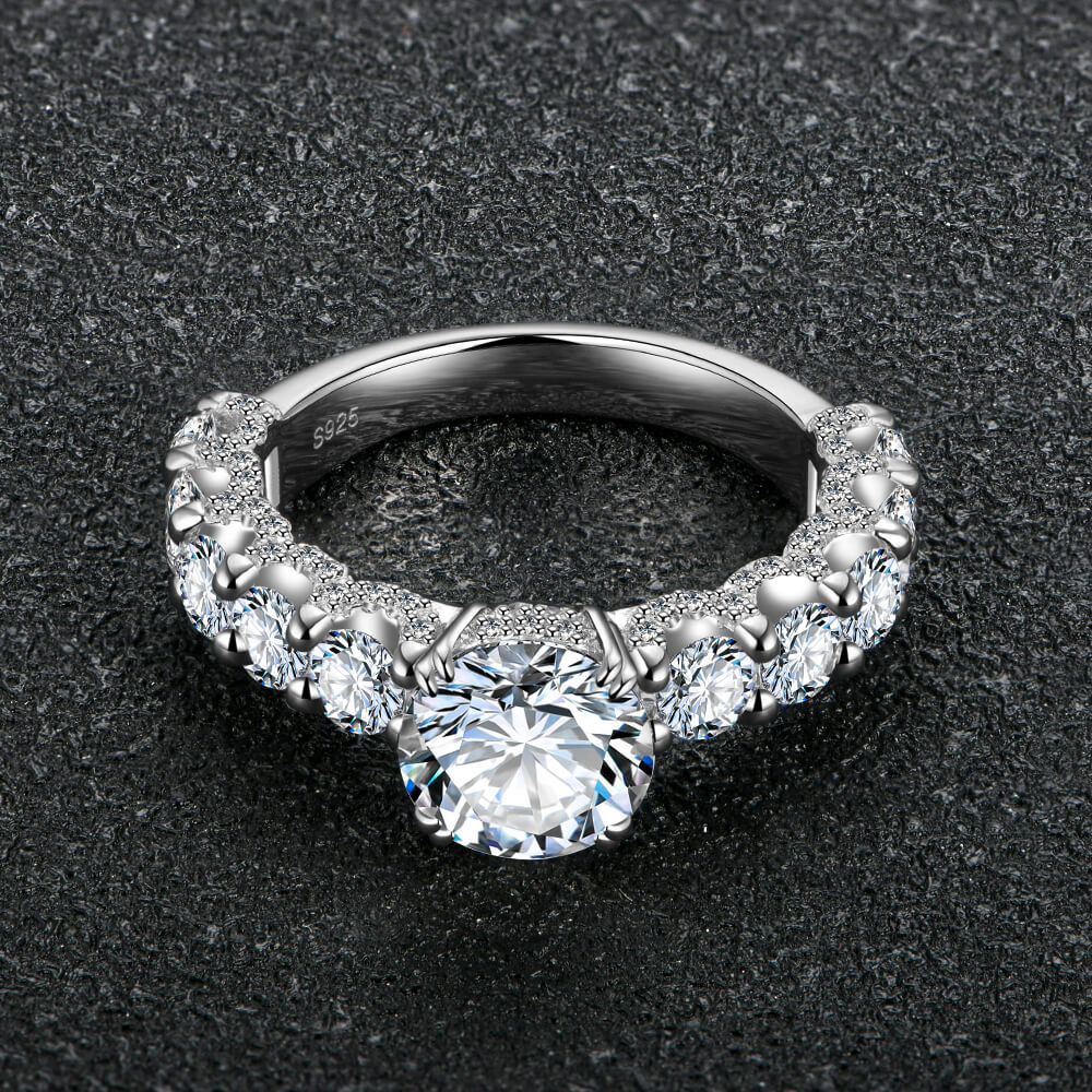 Eleven Stone Round Cut Moissanite Half Eternity Engagement Ring