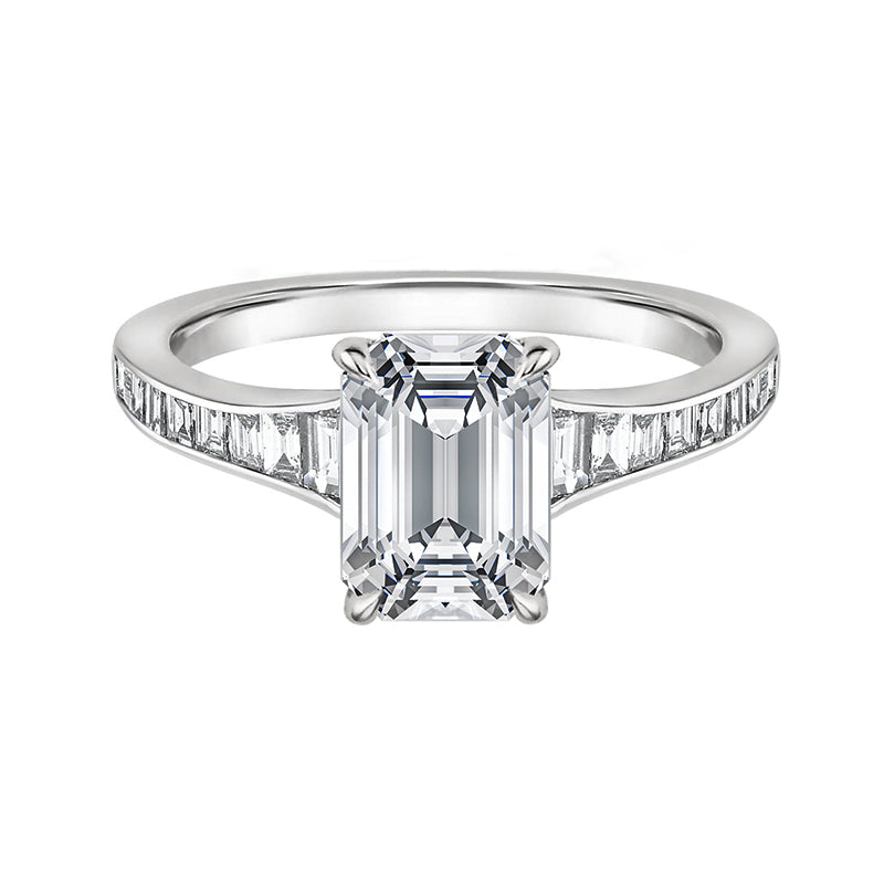 Emerald-Cut Moissanite Channel Set Baguettes Engagement Ring