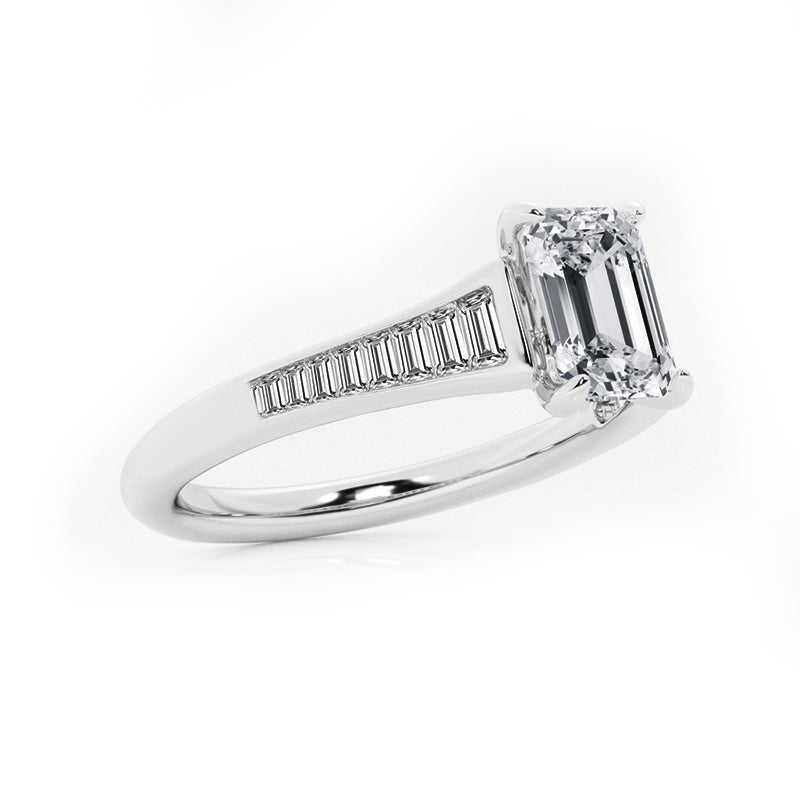 Emerald-Cut Moissanite Channel Set Baguettes Engagement Ring