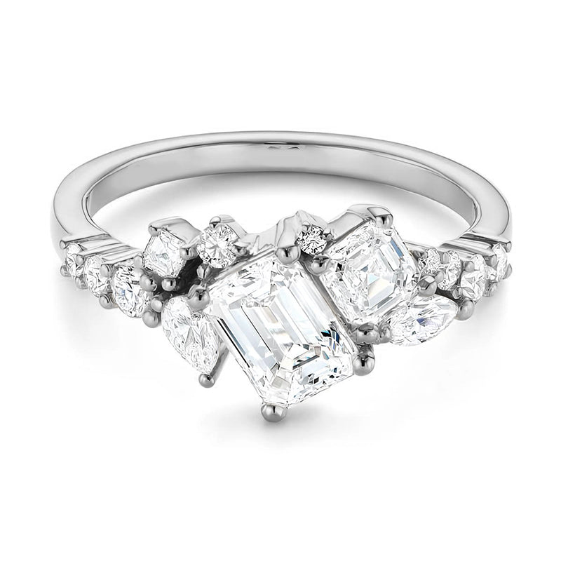 Emerald-Cut Moissanite Cluster Engagement Ring