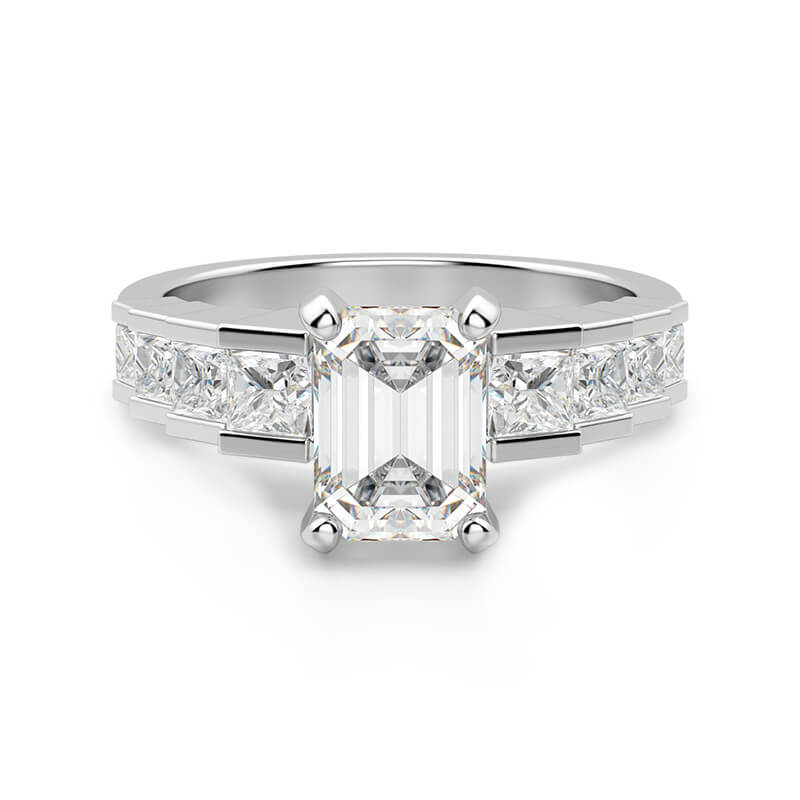 Emerald-Cut Moissanite Staircase Channel Set Engagement Ring