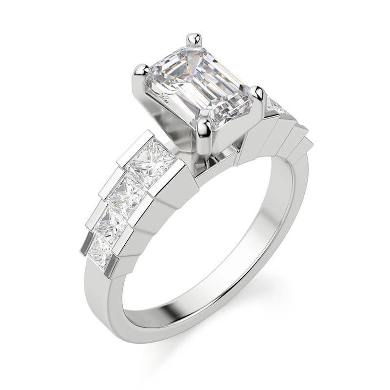 Emerald-Cut Moissanite Staircase Channel Set Engagement Ring