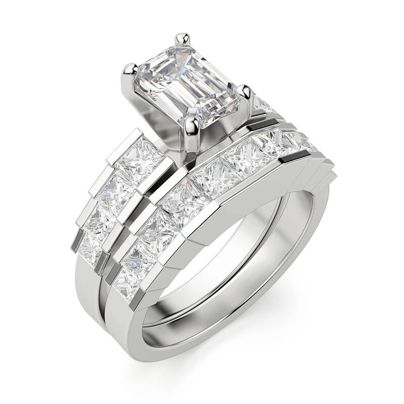 Emerald-Cut Moissanite Staircase Channel Set Engagement Ring