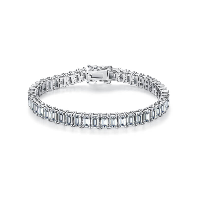 Emerald Cut Moissanite Tennis Sterling Silver Bracelet