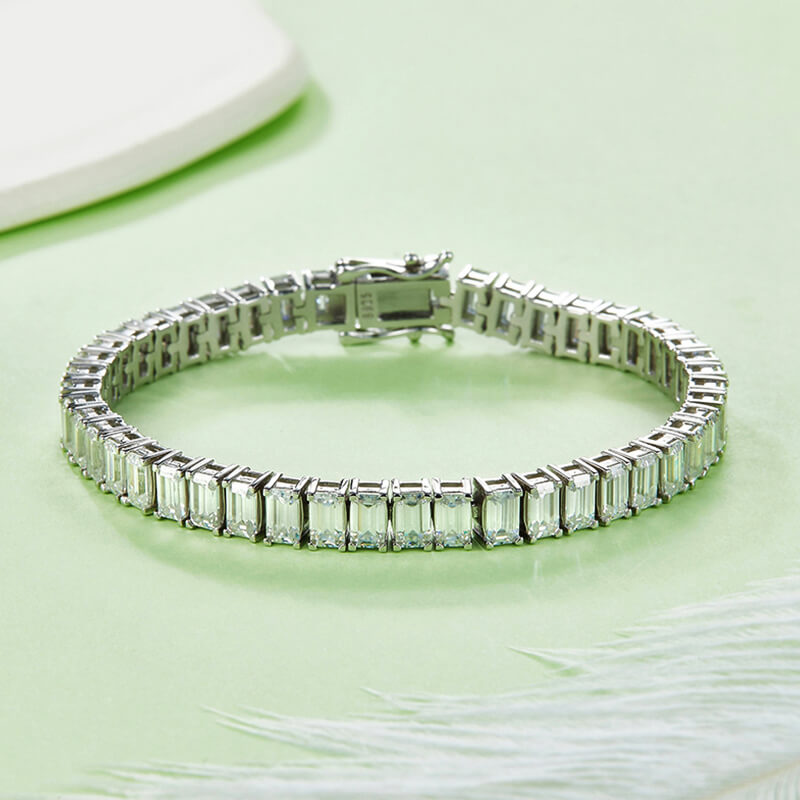 Emerald Cut Moissanite Tennis Sterling Silver Bracelet