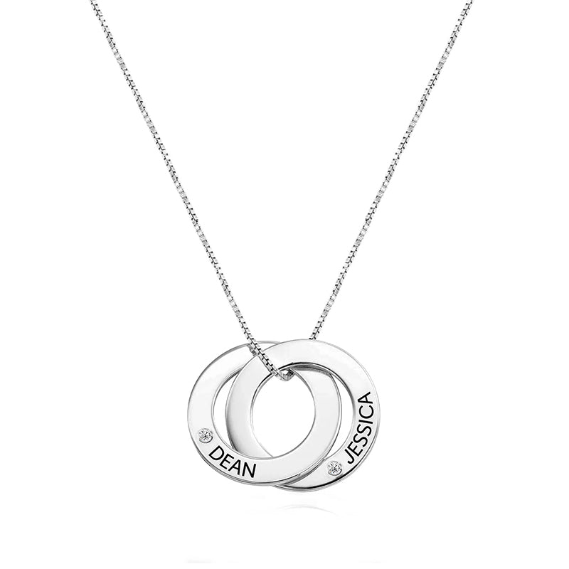 Engravable Interlocking Circles With Moissanite Necklace In Sterling Silver