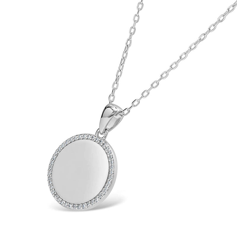 Engravable Personalized Halo Disc Moissanite Pendant Necklace