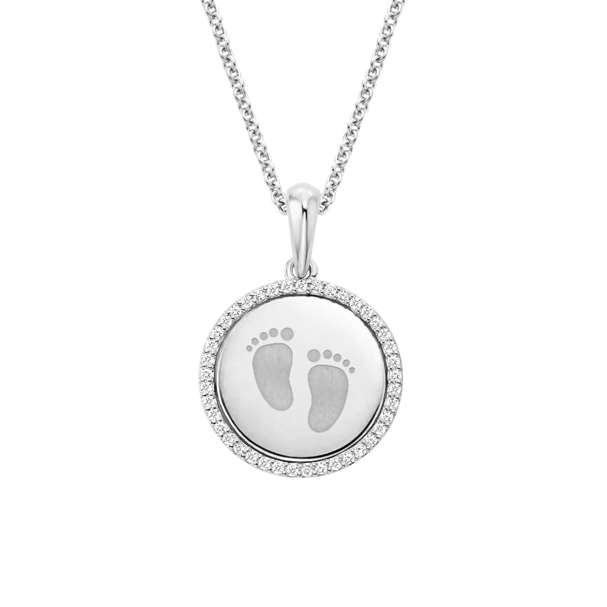 Engravable Personalized Halo Disc Moissanite Pendant Necklace