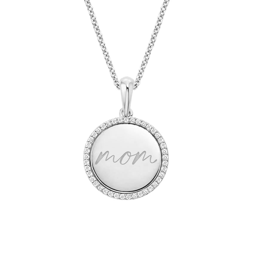 Engravable Personalized Halo Disc Moissanite Pendant Necklace