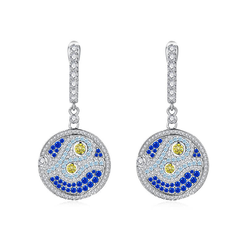 Famous Paintings "The Starry Night" Inspired Moissanite Drop Earrings