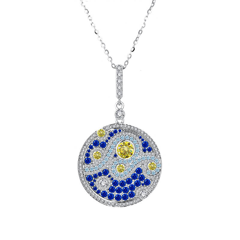 Famous Paintings "The Starry Night" Inspired Moissanite Drop Necklace