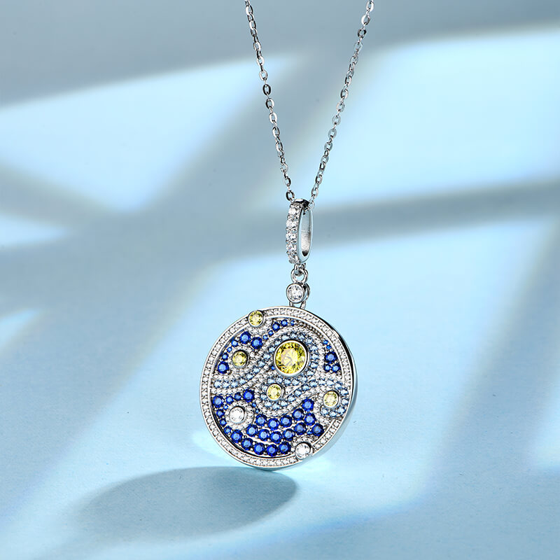 Famous Paintings "The Starry Night" Inspired Moissanite Drop Necklace