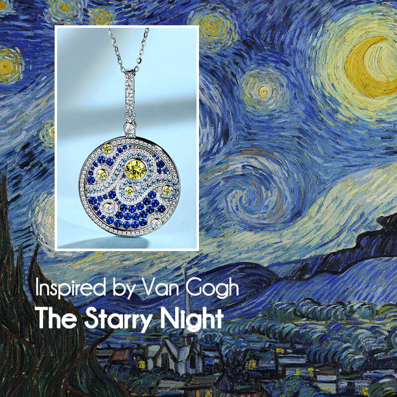 Famous Paintings "The Starry Night" Inspired Moissanite Drop Necklace