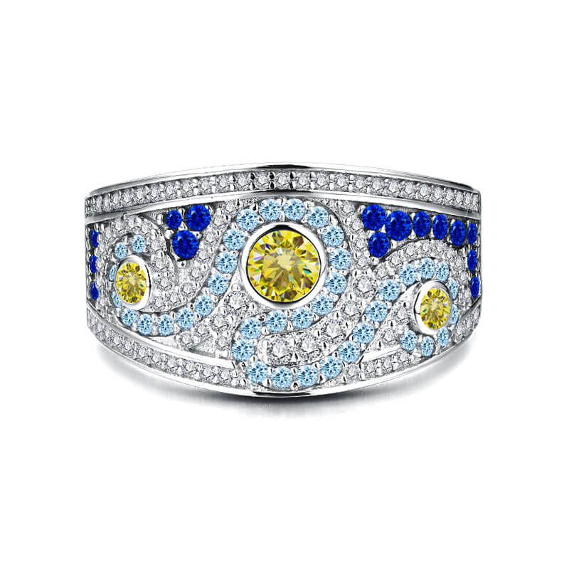 Famous Paintings "The Starry Night" Inspired Moissanite Engagement Ring