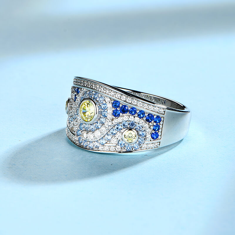 Famous Paintings "The Starry Night" Inspired Moissanite Engagement Ring