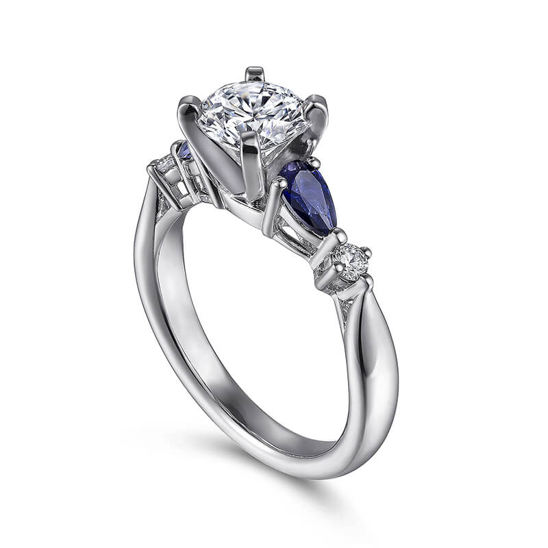 Five Stone Moissanite And Sapphire Engagement Ring