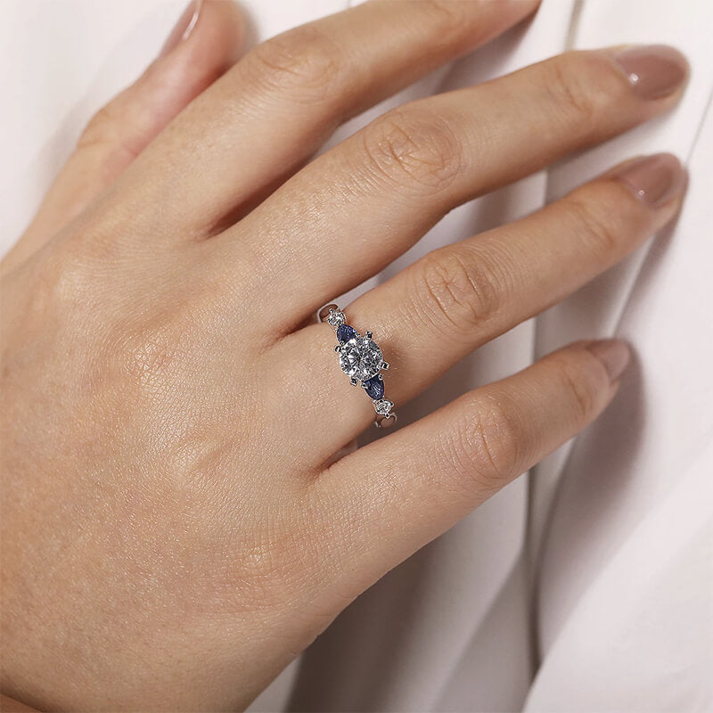 Five Stone Moissanite And Sapphire Engagement Ring