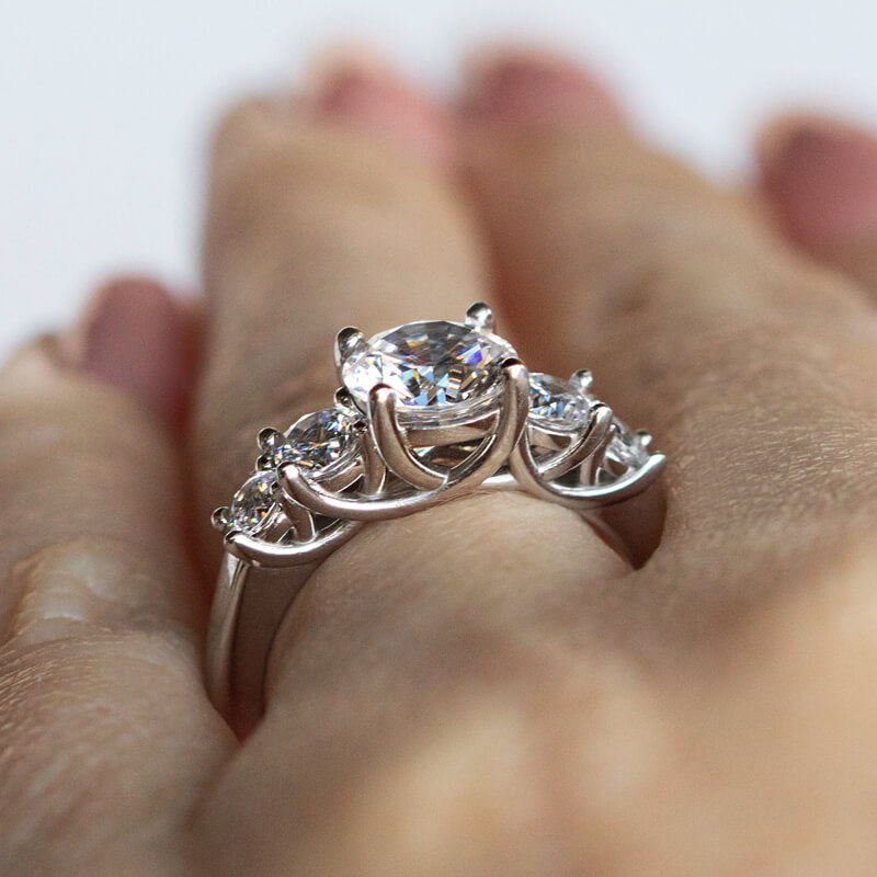 Five Stone Trellis Moissanite Sidestone Engagement Ring