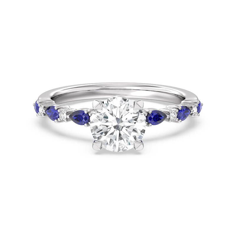 Floral Basket Moissanite With Pear Sapphire Accents Engagement Ring