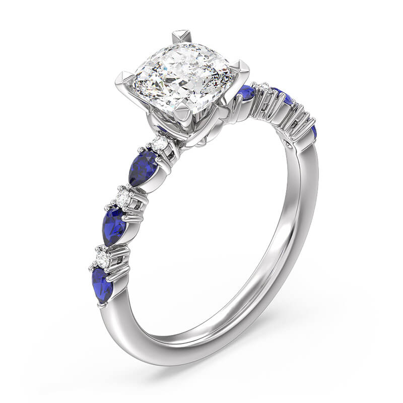 Floral Basket Moissanite With Pear Sapphire Accents Engagement Ring