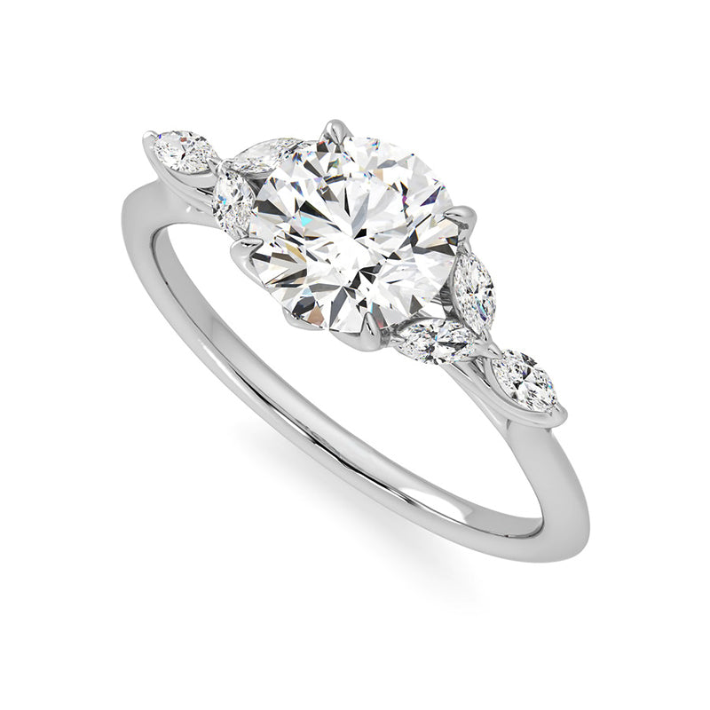 Floral Marquise Petals With Round Moissanite Engagement Ring