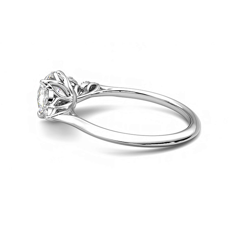 Floral Marquise Petals With Round Moissanite Engagement Ring