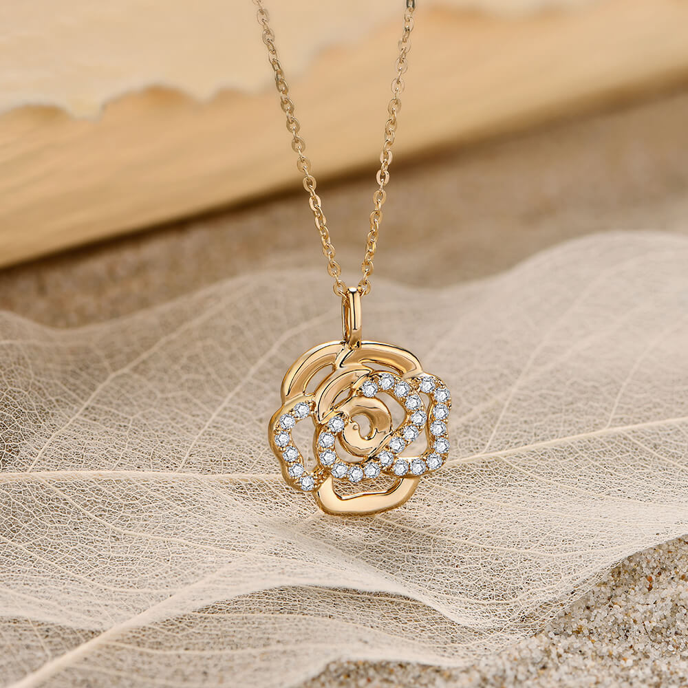 Flower Round Moissanite Pave Sterling Silver Necklace