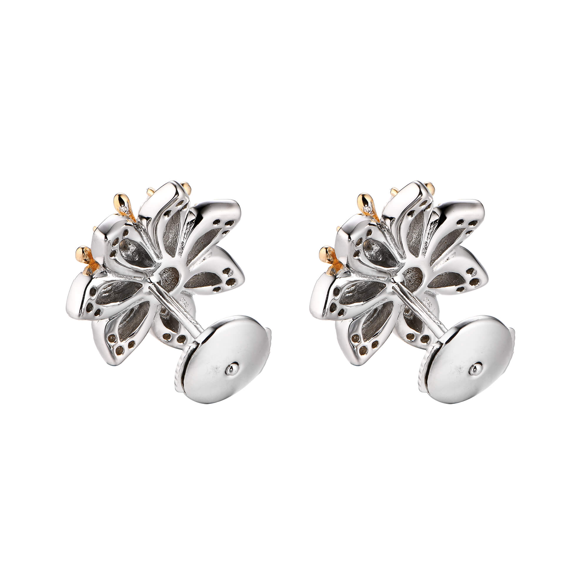 Flower Round Moissanite Stud Earrings In Sterling Silver