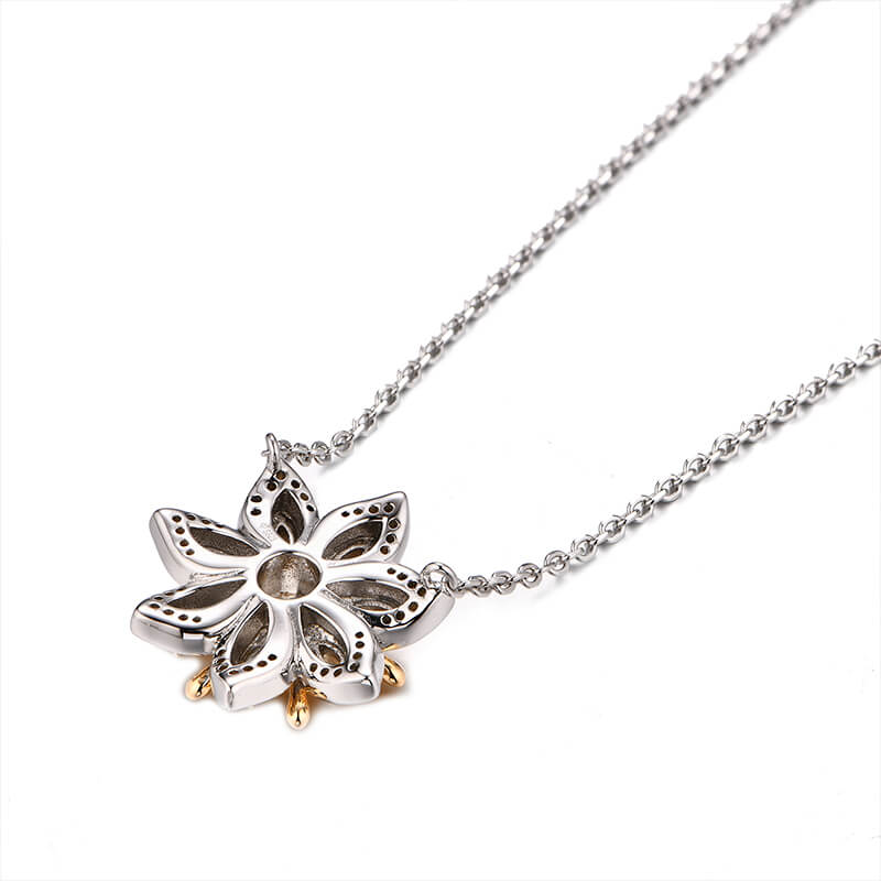 Flower Round Moissanite Two Tone Necklace In Sterling Silver