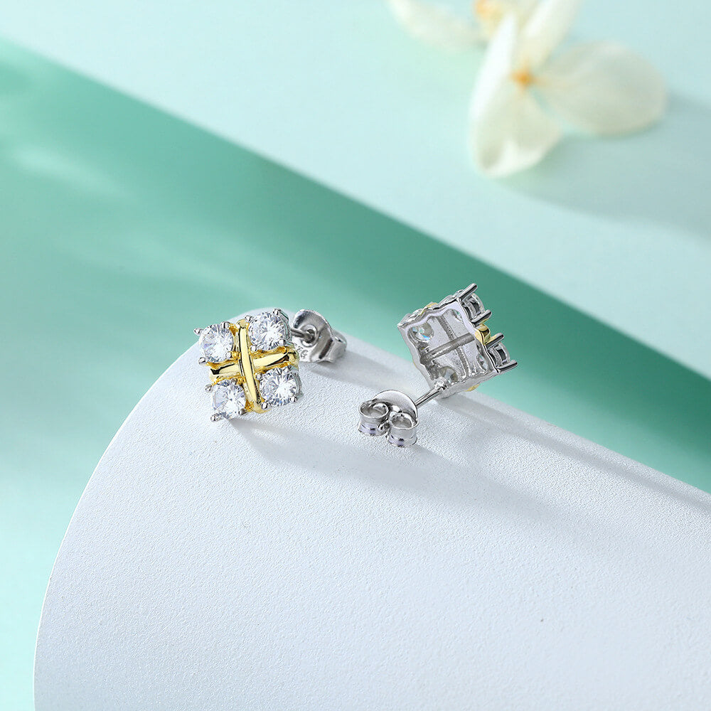 Four Stone Moissanite Cluster Stud Earrings In Sterling Silver