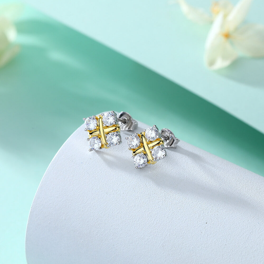 Four Stone Moissanite Cluster Stud Earrings In Sterling Silver