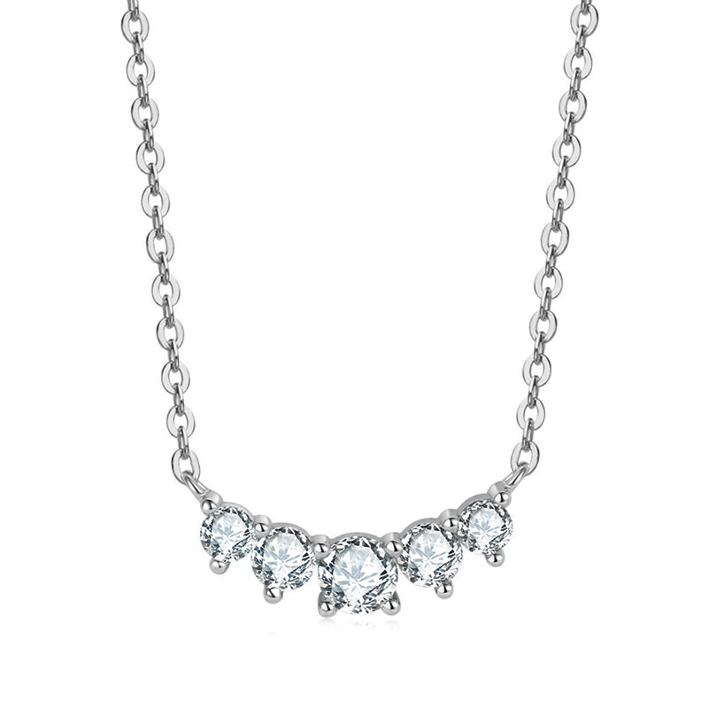 Graduated Five Stone Round Moissanite Sterling Silver Necklace