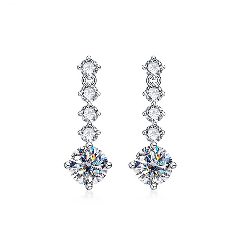 Graduated Linear Moissanite Drop Earrings In Sterling Silver