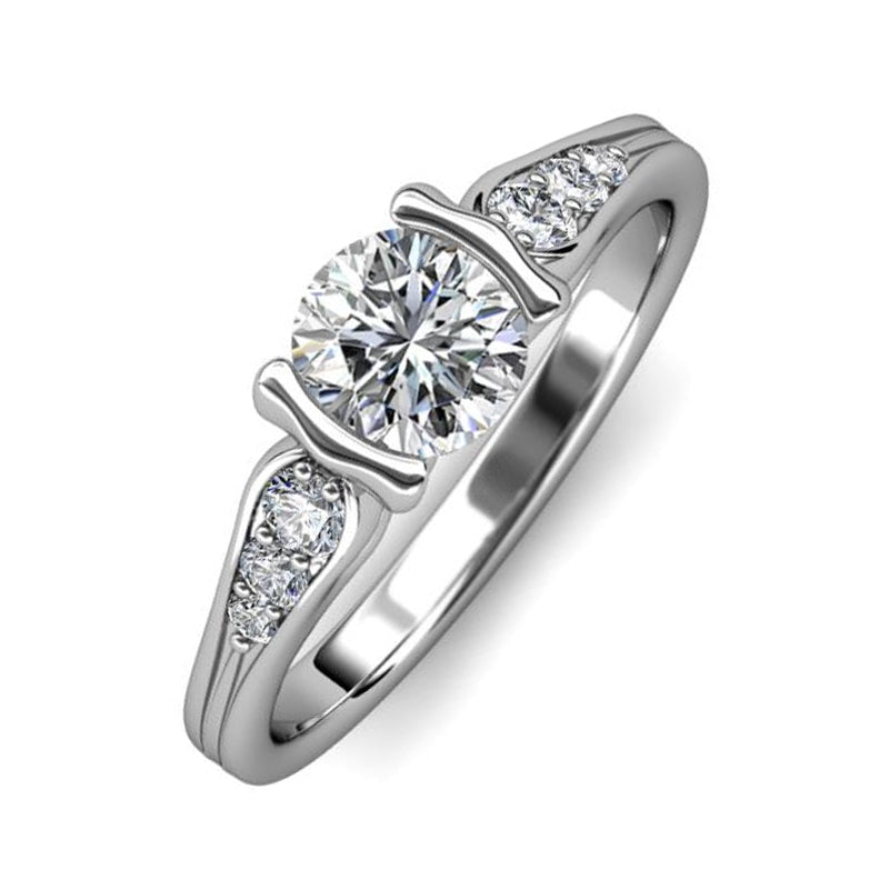 Half Bezel Moissanite Channel Set Engagement Ring