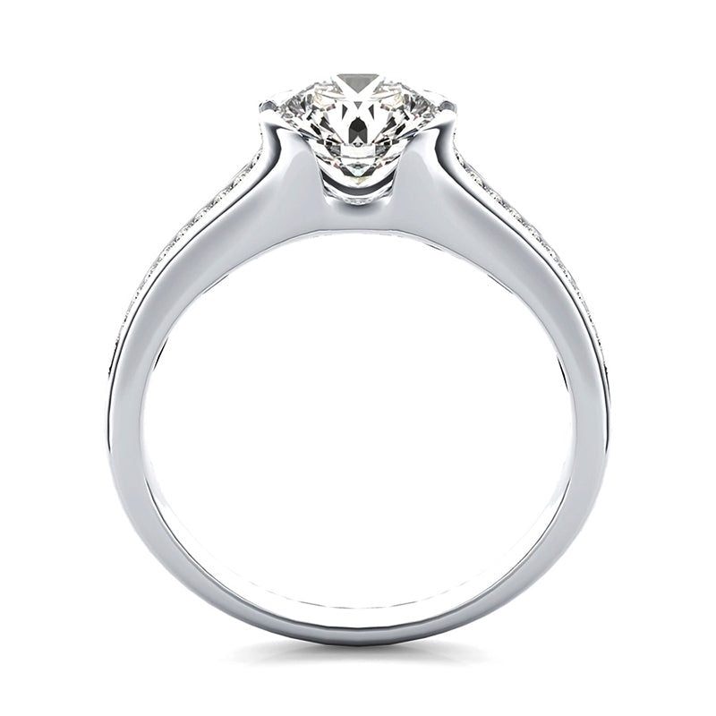 Half Bezel Moissanite Channel Set Side Stones Engagement Ring