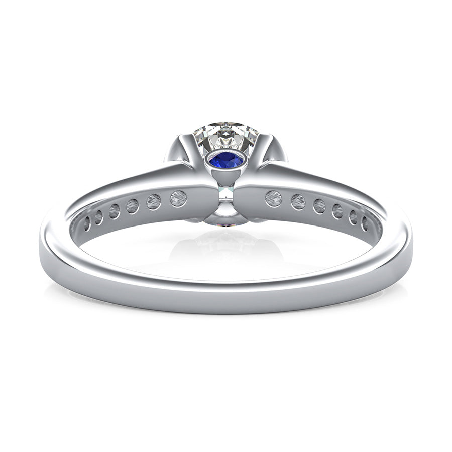 Half Bezel Moissanite With Sapphire Channel Set Engagement Ring