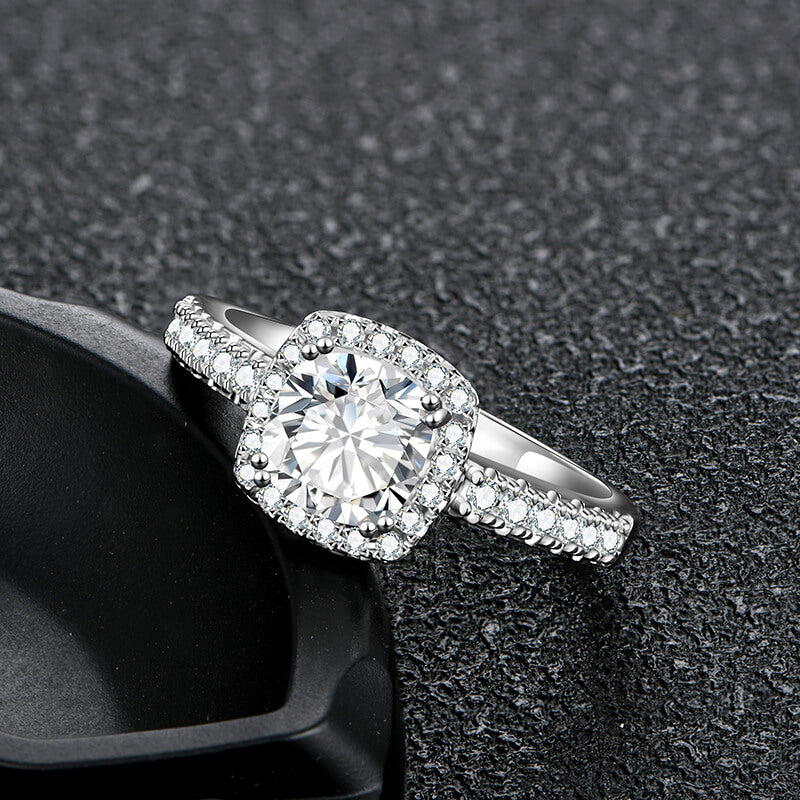 Halo Cushion Moissanite Pave Engagement Ring