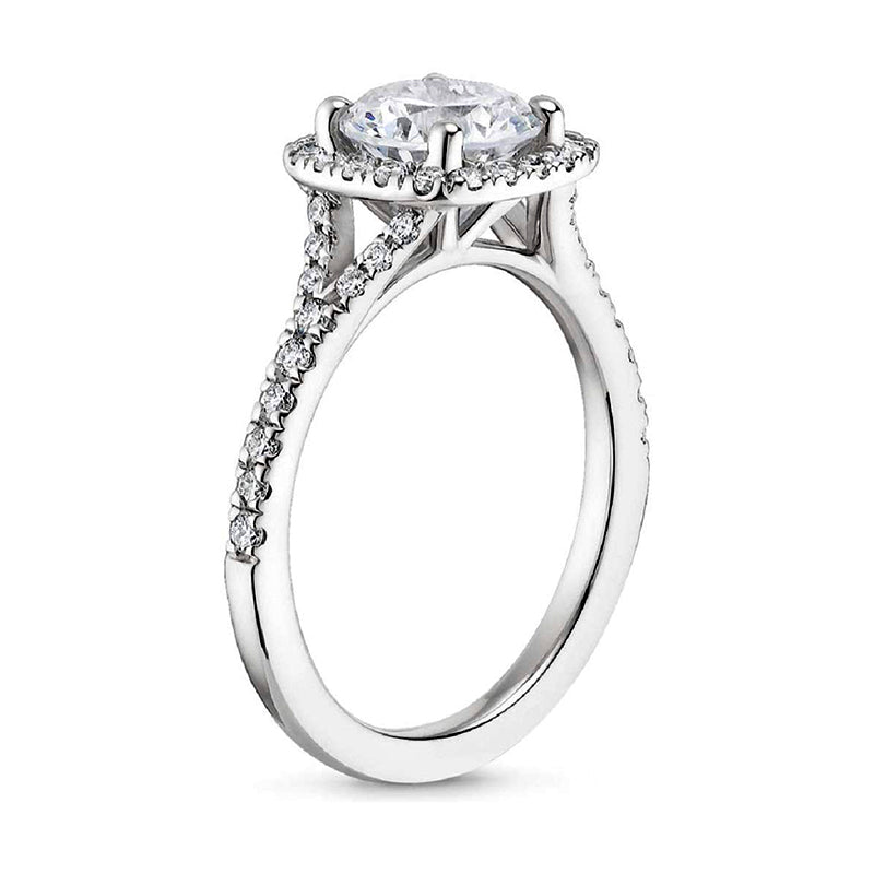 Halo Emerald Cut Moissanite Split Shank Pave Engagement Ring