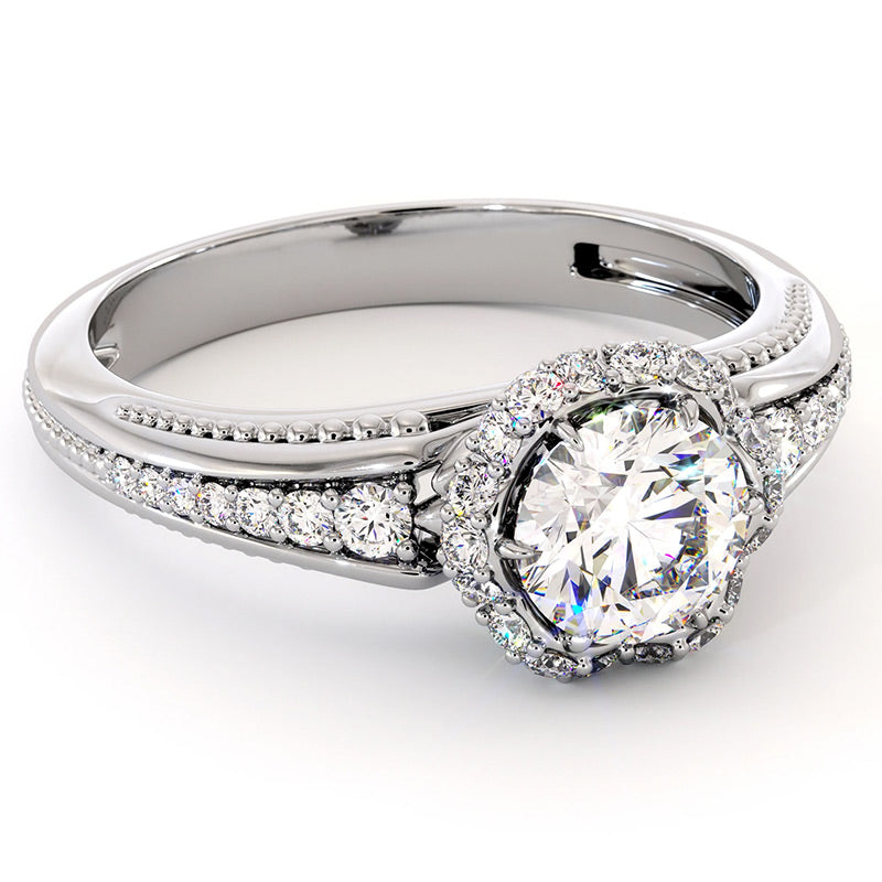 Halo Moissanite Channel Set Accents Engagement Ring