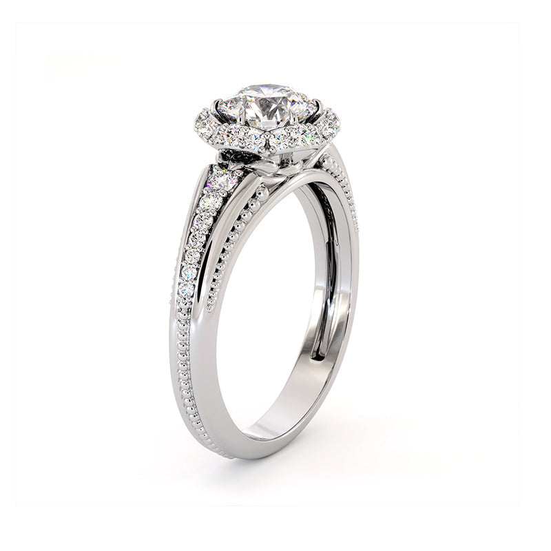 Halo Moissanite Channel Set Accents Engagement Ring