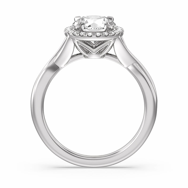 Halo Moissanite Criss Cross Shank Engagement Ring