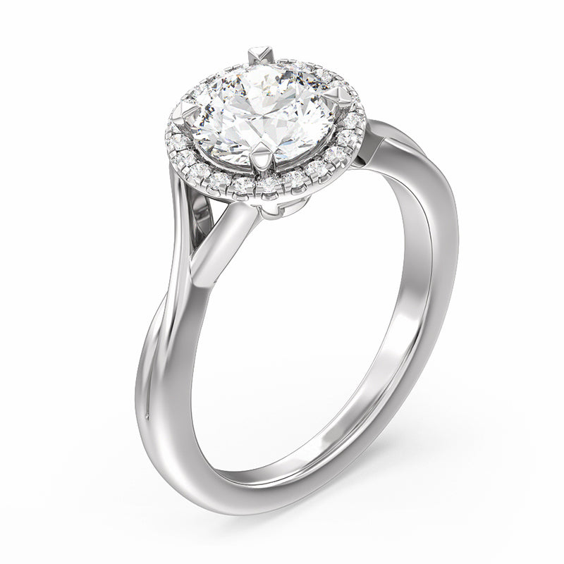 Halo Moissanite Criss Cross Shank Engagement Ring