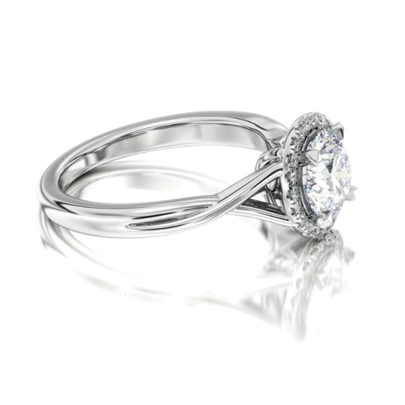 Halo Moissanite Criss Cross Shank Engagement Ring