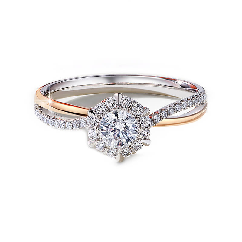 Halo Moissanite Two Tone Split Shank Pave Engagement Ring