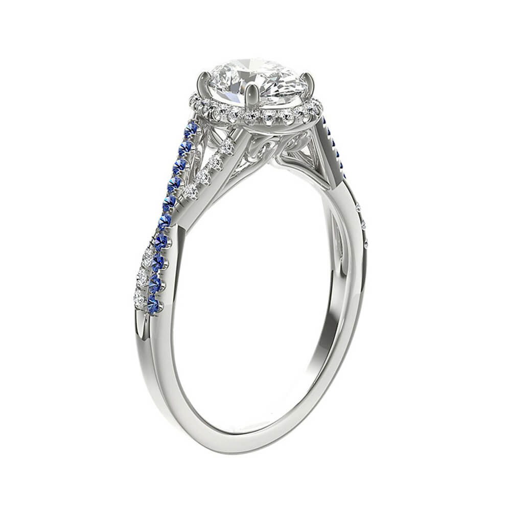 Halo Moissanite and Sapphire Twist Pave Engagement Ring