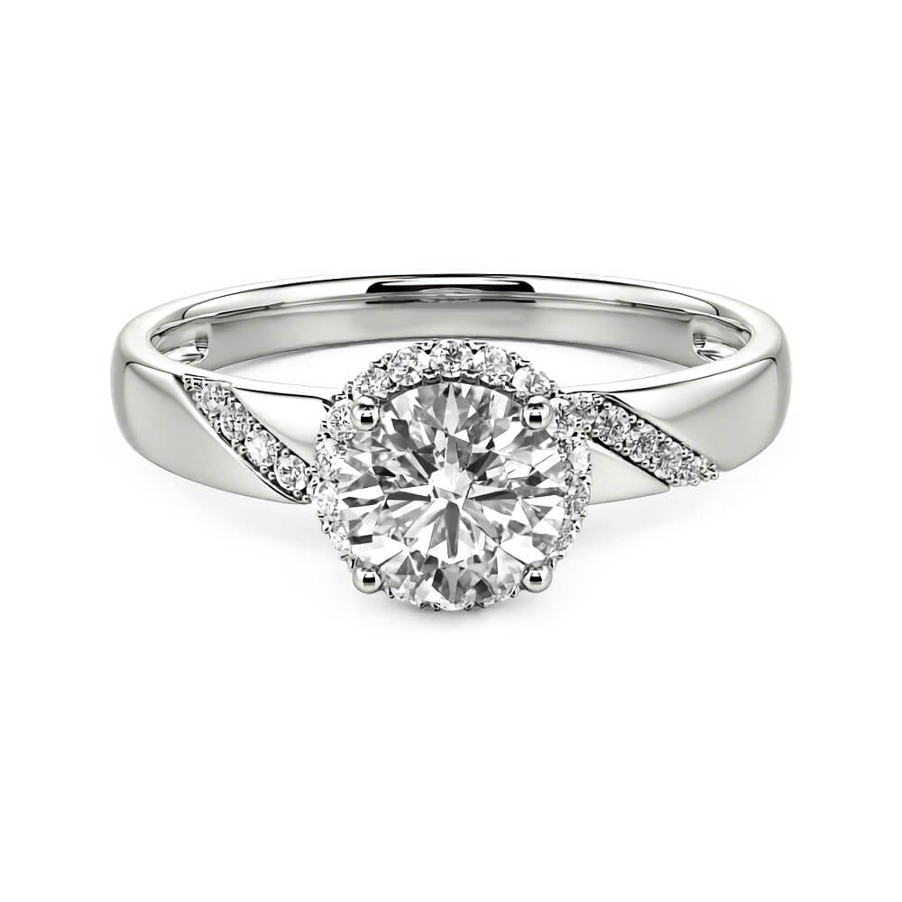 Halo Round Moissanite Pave Accents Engagement Ring