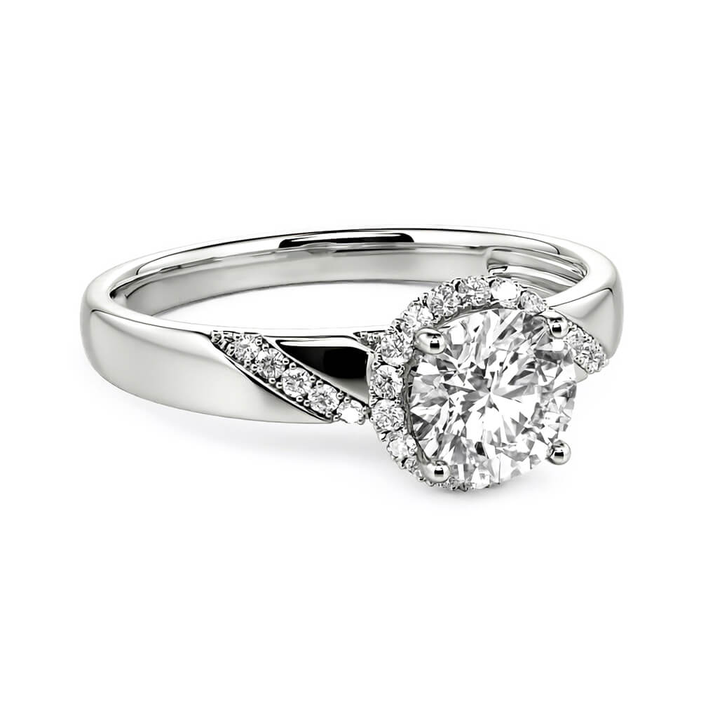 Halo Round Moissanite Pave Accents Engagement Ring